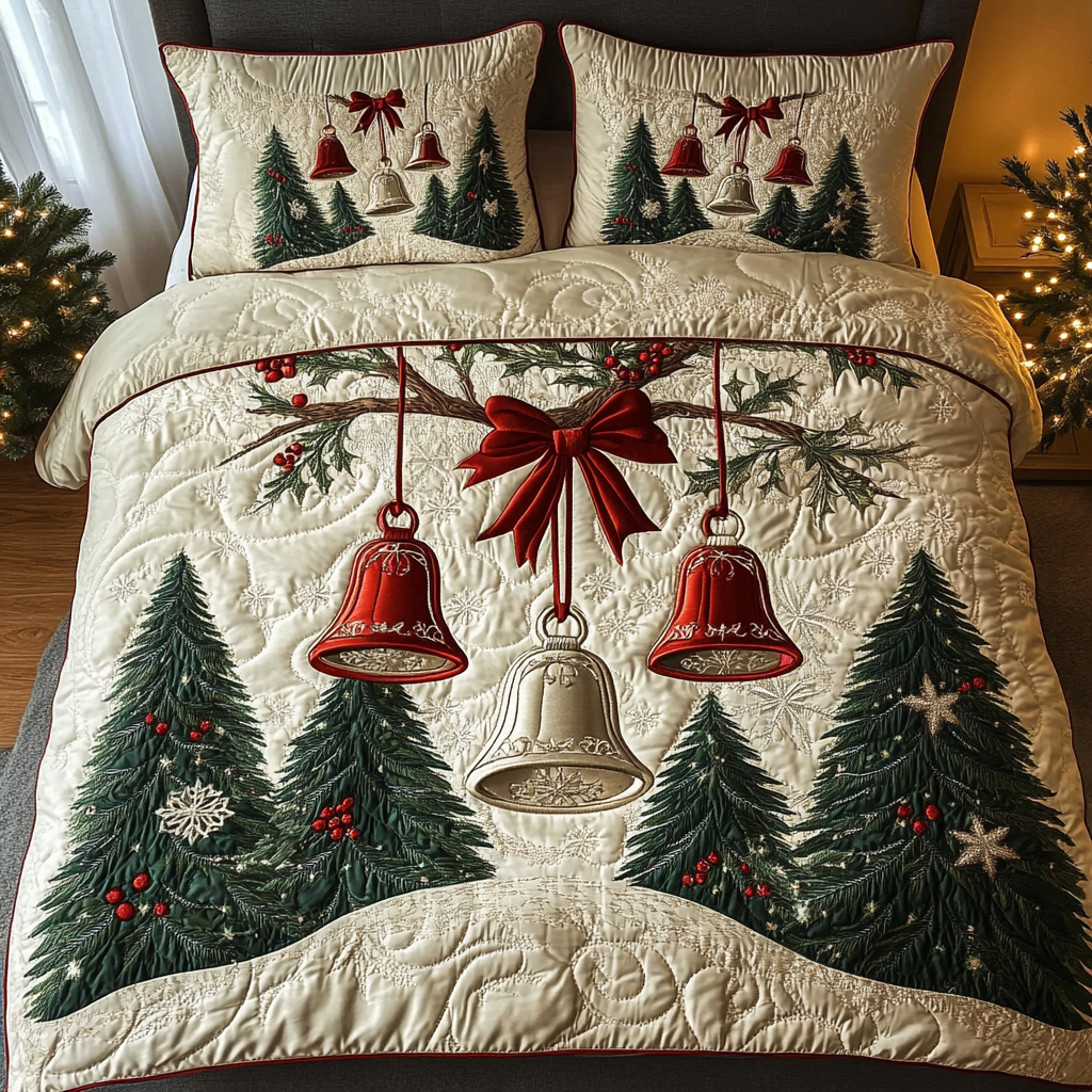Winter Bells Delight 3-Piece Quilted Bedding Set - Single (59" x 70")