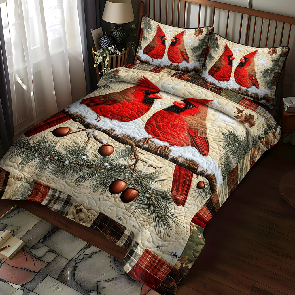 Winter Birds Bliss 3-Piece Quilted Bedding Set - Single (59" x 70")