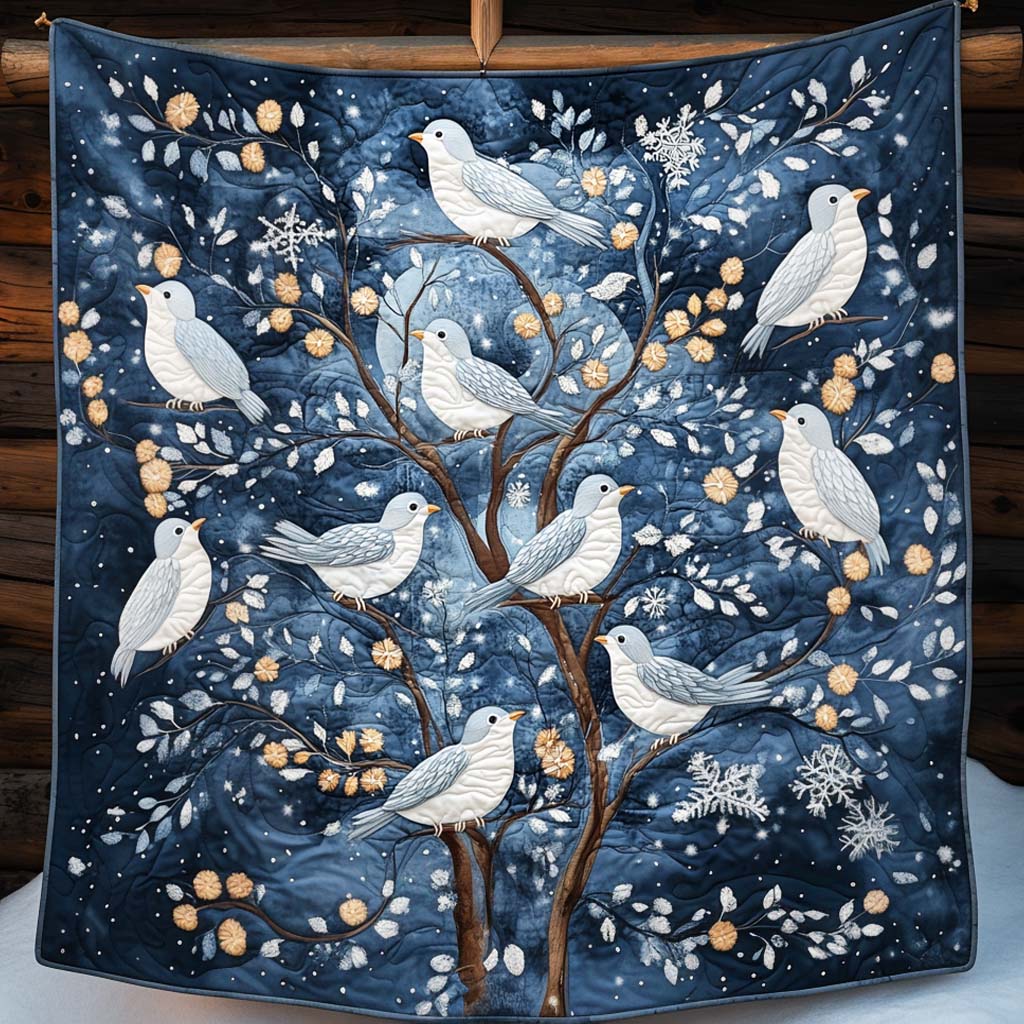 Winter Birds Quilted Blanket - Throw (55" x 60")