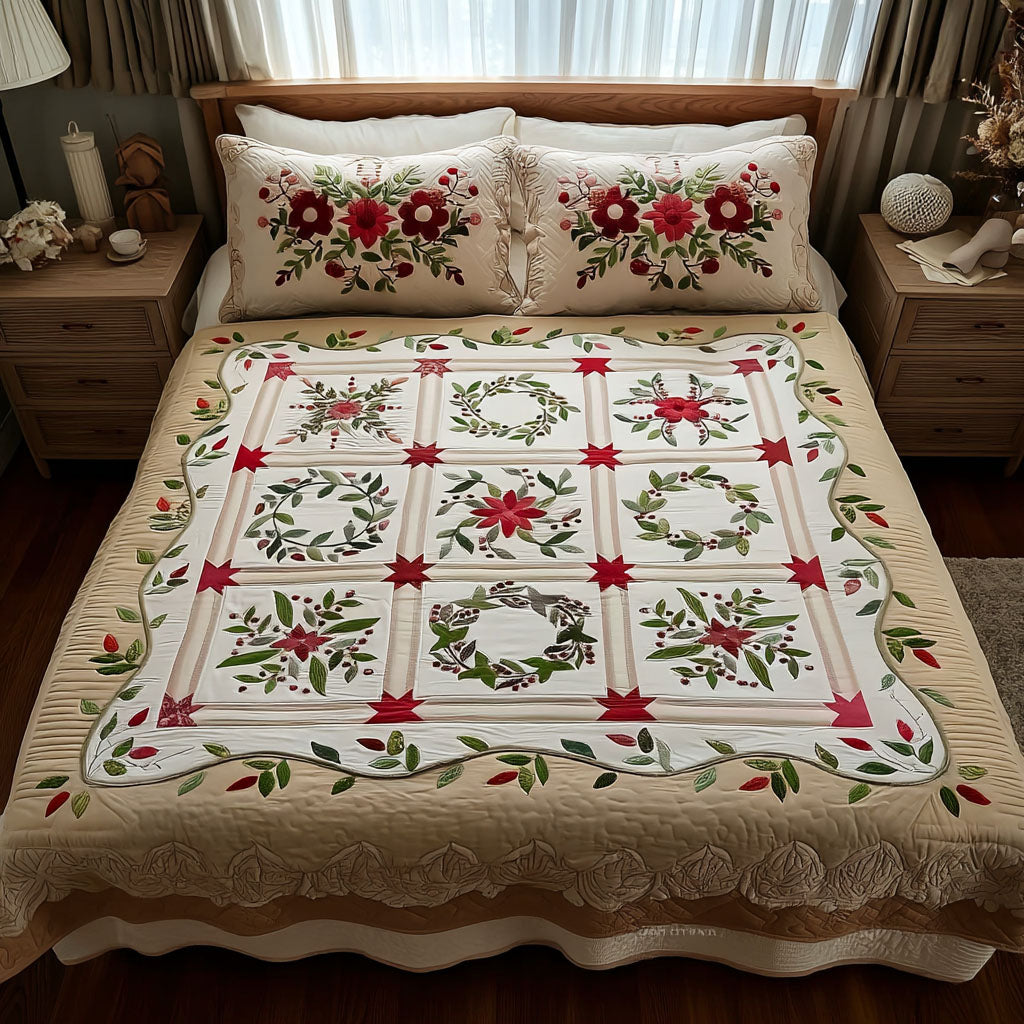 Winter Blossom 3-Piece Quilted Bedding Set - Single (59" x 70")