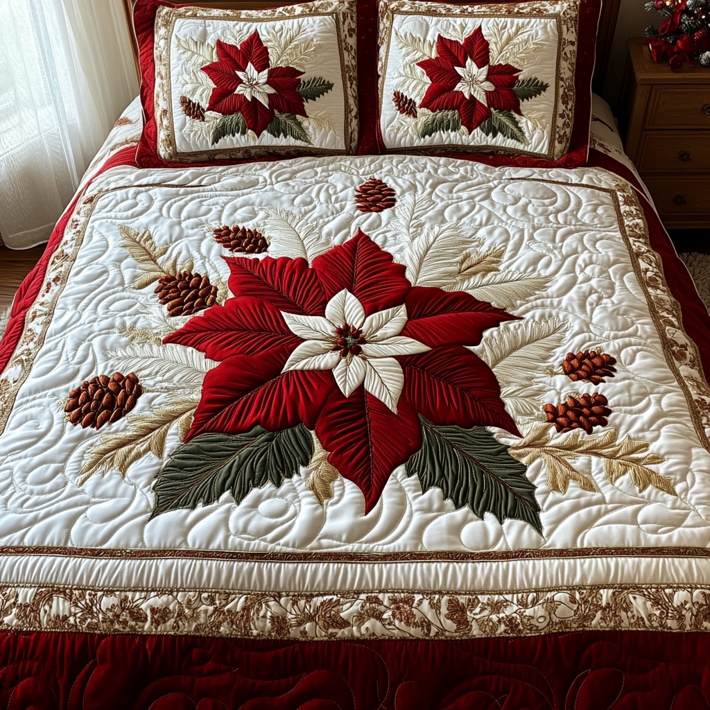 Winter Blossom Quilted Bedding Set - Single (59" x 70")