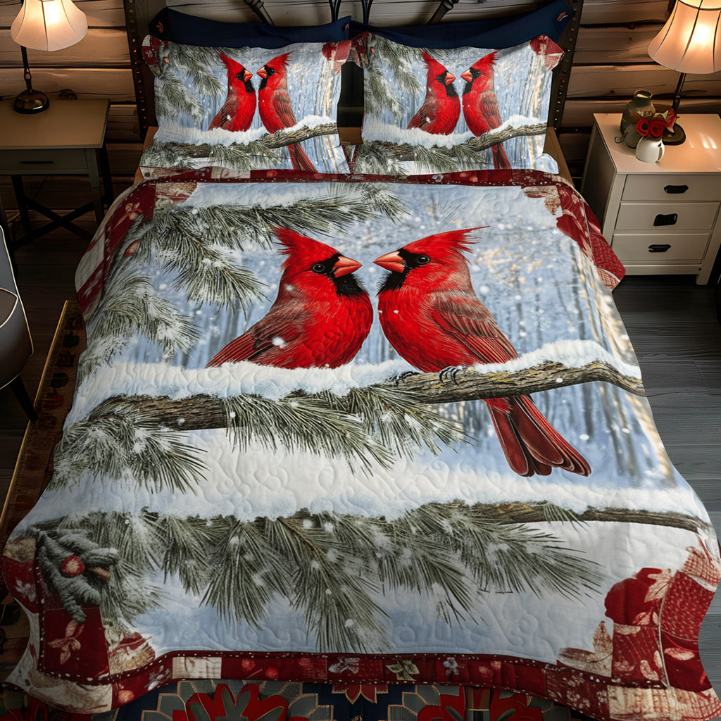 Winter Cardinal Bliss 3-Piece Quilted Bedding Set - Single (59" x 70")