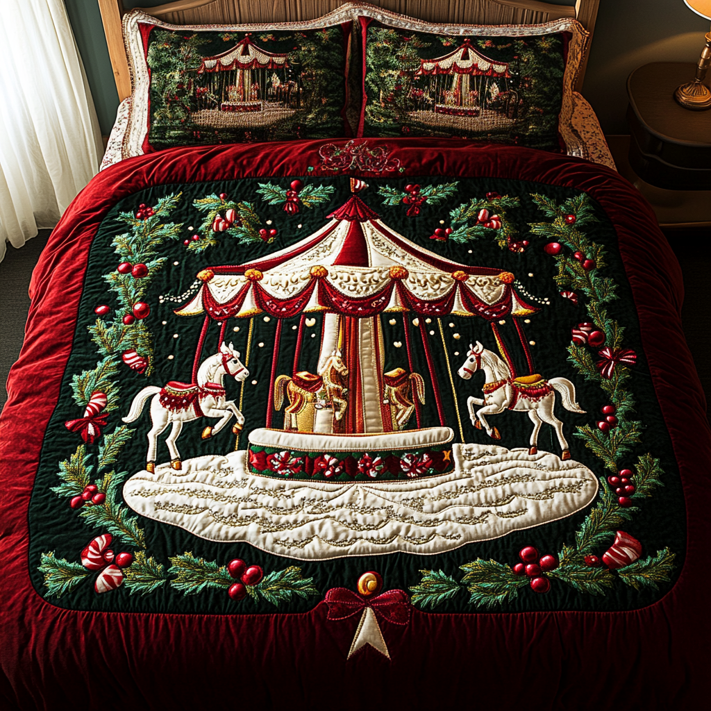 Winter Carousel Dreams 3-Piece Quilted Bedding Set - Single (59" x 70")