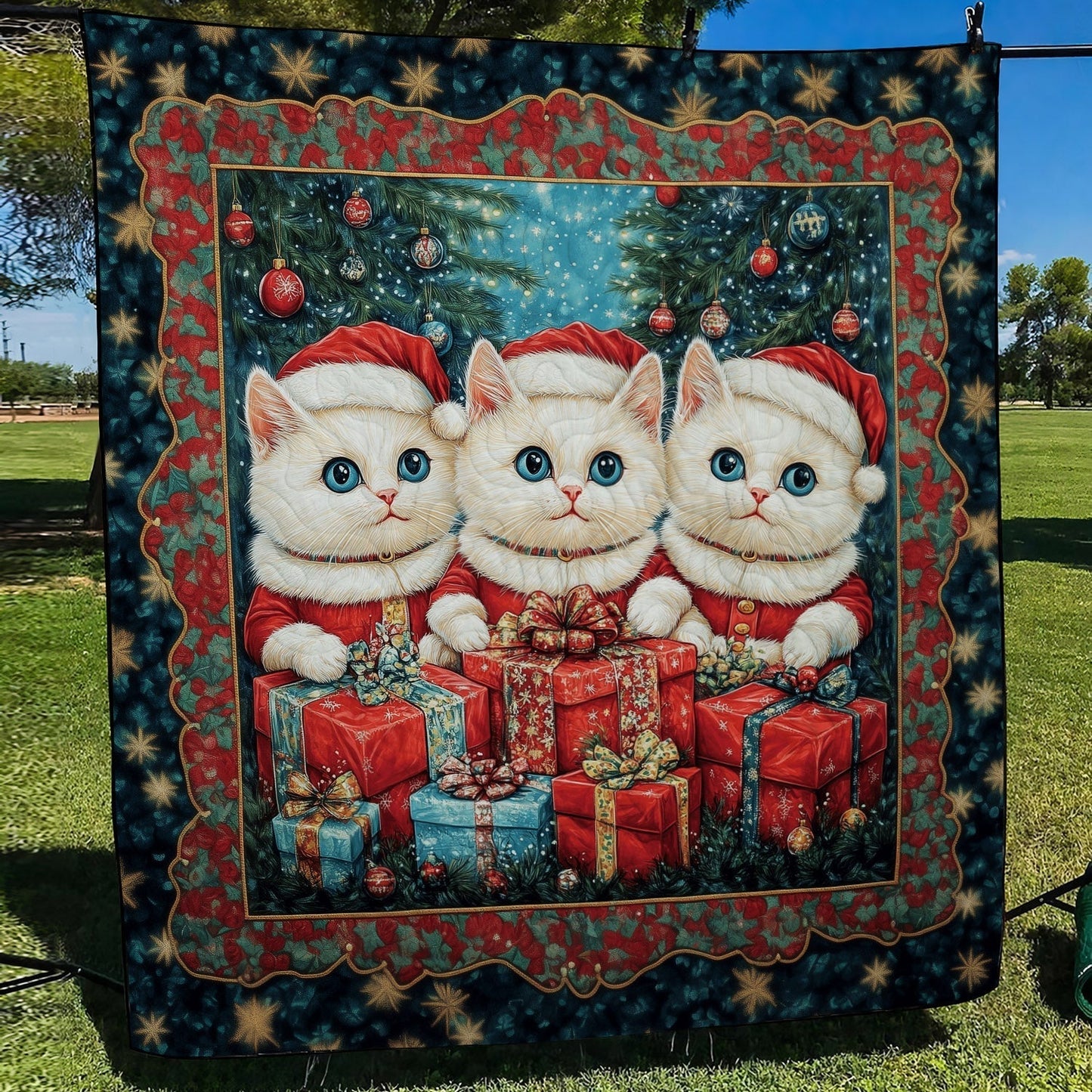 Winter Cat Magic Quilted Blanket - Throw (55" x 60")