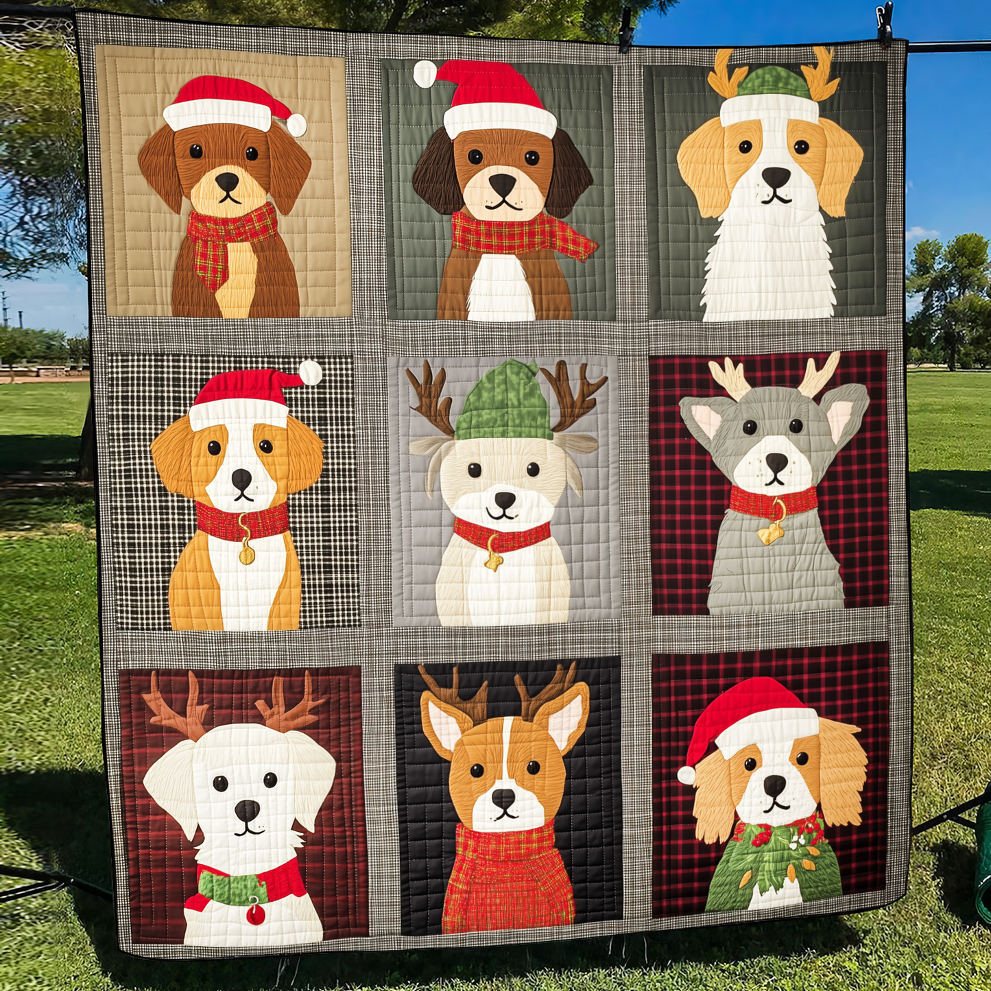 Winter Dog Wonderland Quilted Blanket - Throw (55" x 60")