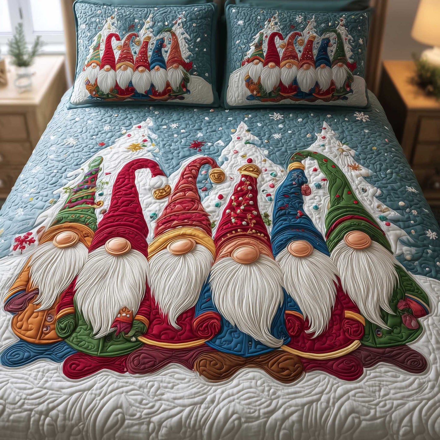 Winter Gnome Dreams 3-Piece Quilted Bedding Set - Single (59" x 70")