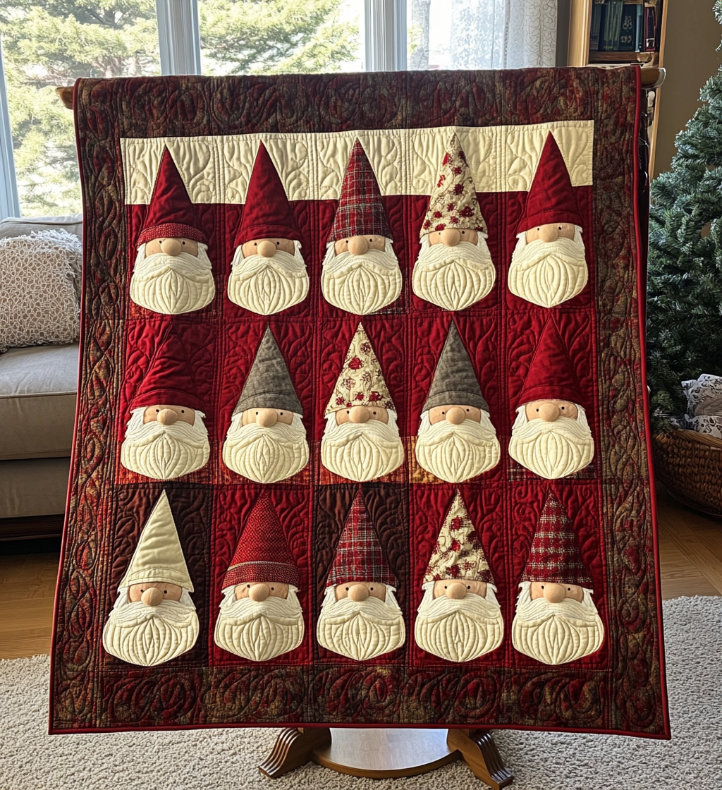 Winter Gnome Glow Quilted Blanket - Throw (55" x 60")