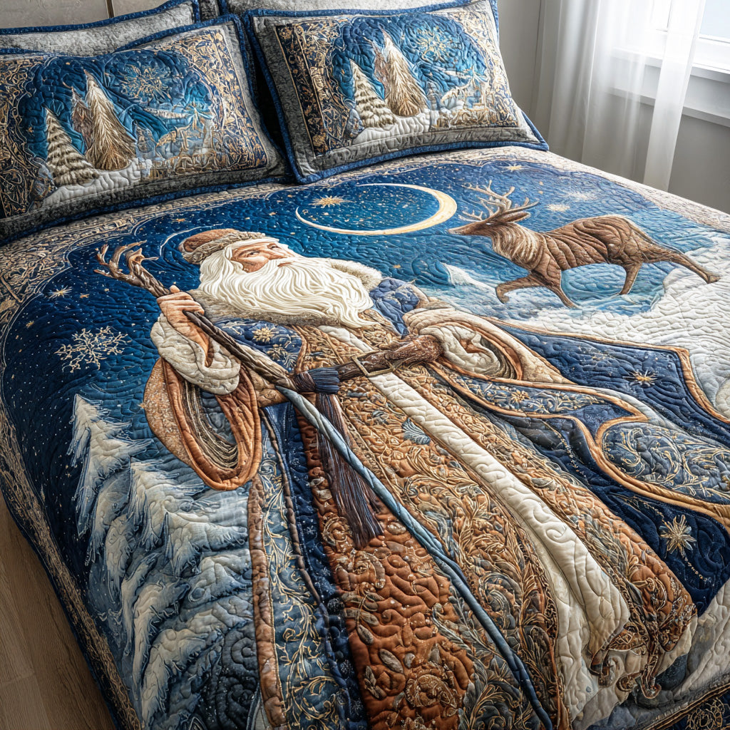 Winter Joy Santa 3-Piece Quilted Bedding Set - Single (59" x 70")