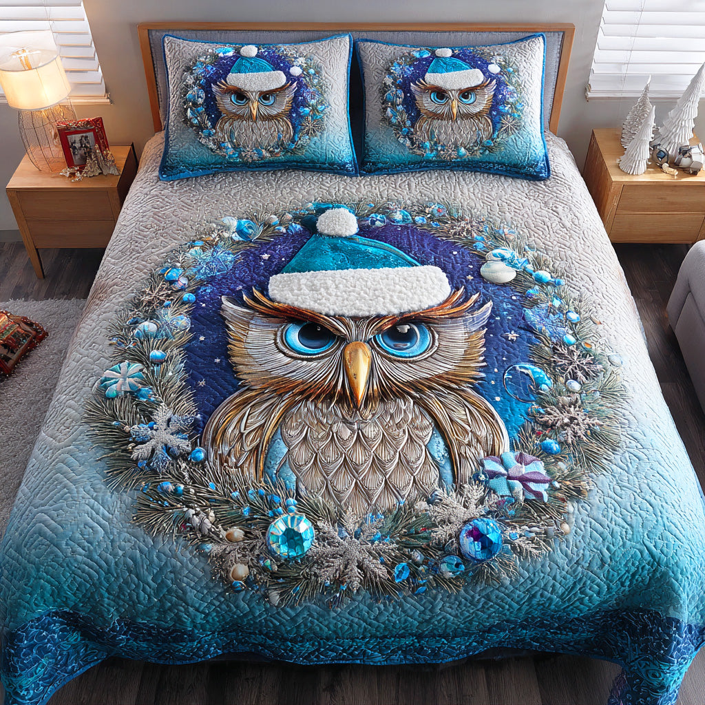 Winter Owl Haven 3-Piece Quilted Bedding Set - Single (59" x 70")