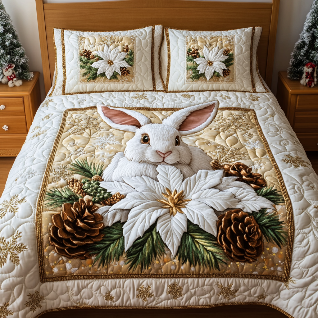 Winter Rabbit Charm Quilted Bedding Set - Single (59" x 70")