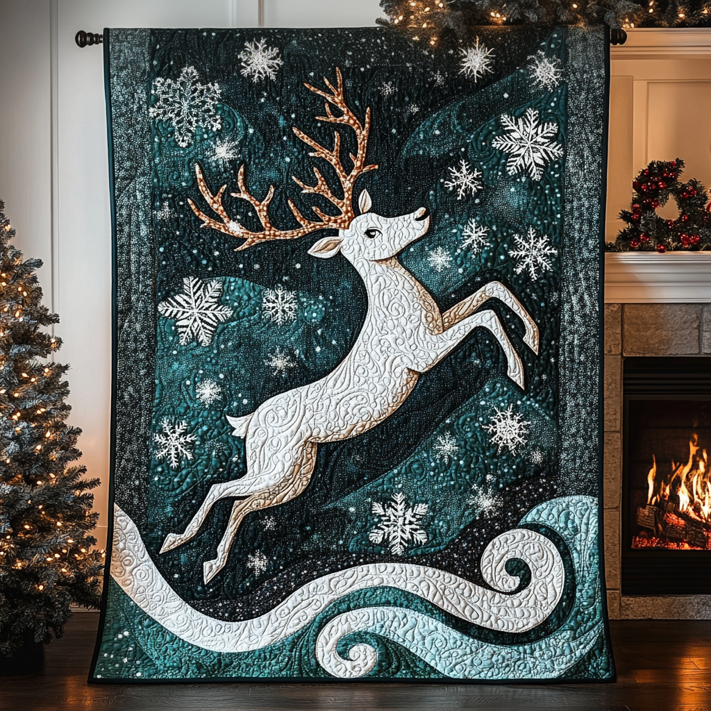 Winter Reindeer Quilted Blanket - Throw (55" x 60")