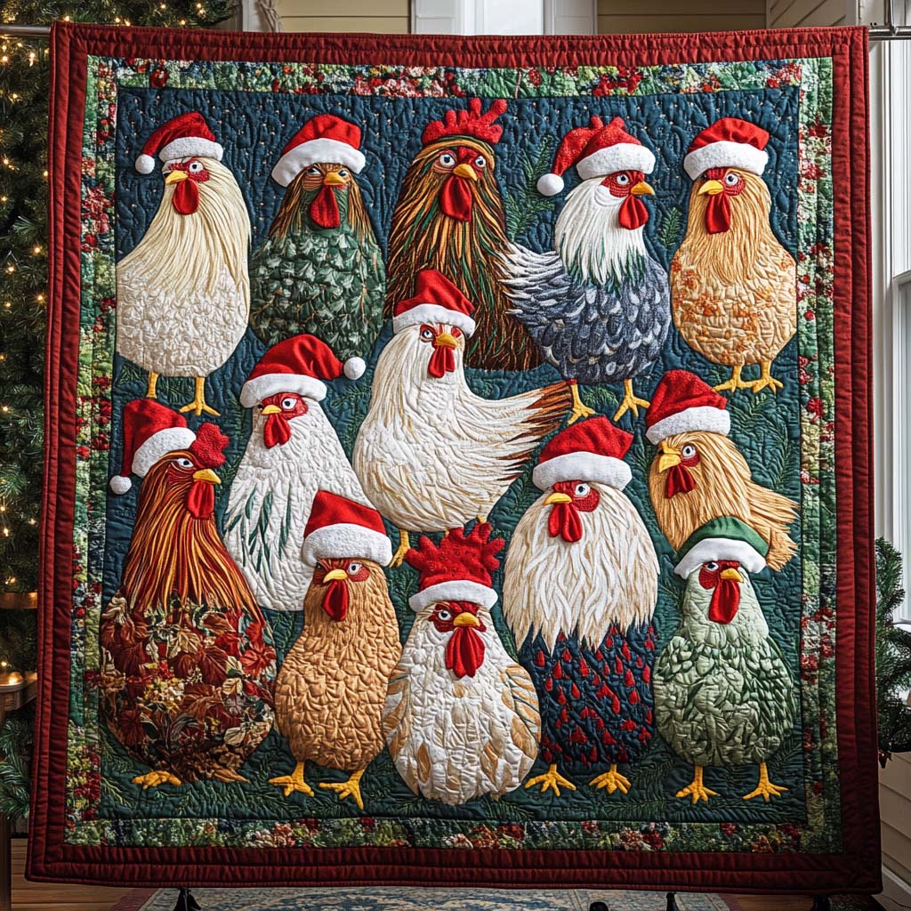 Winter Roosters Quilted Blanket - Throw (55" x 60")