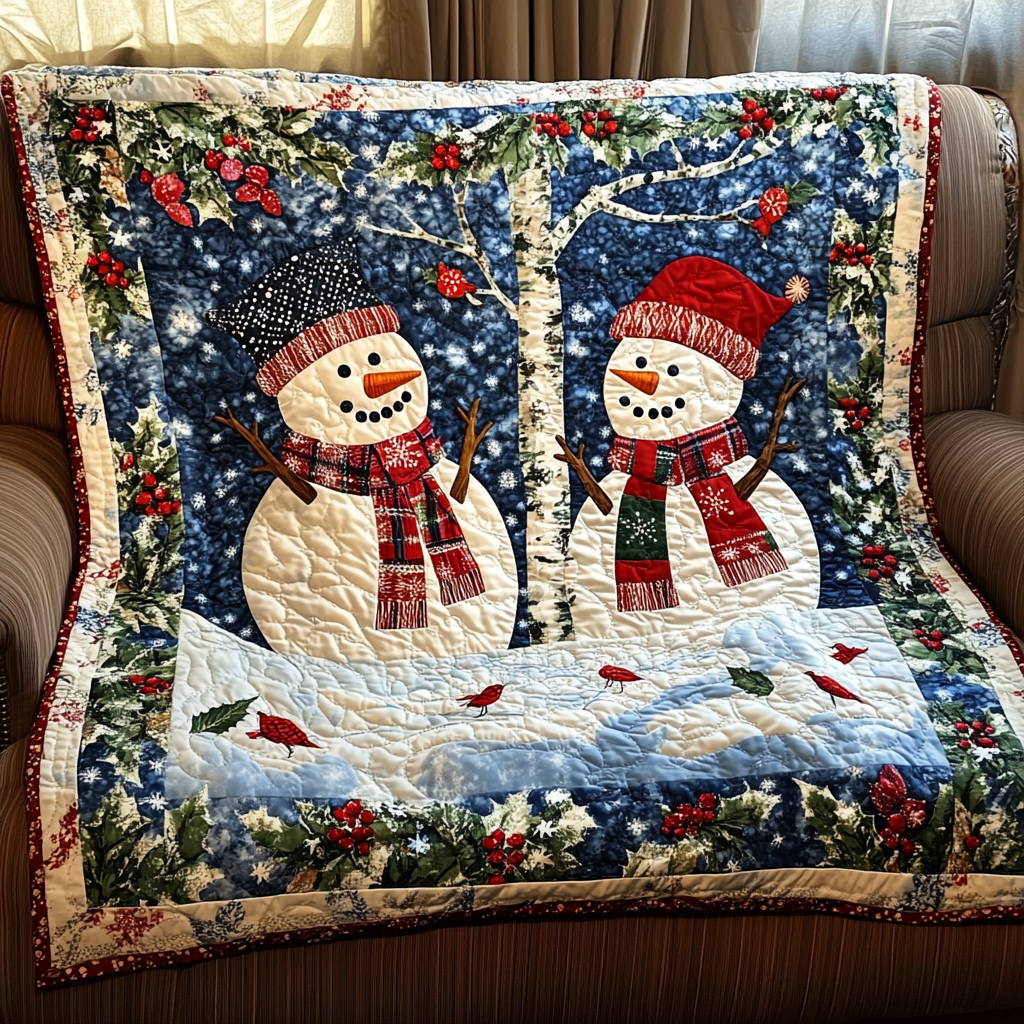 Winter Snowman Quilted Blanket - Throw (55" x 60")