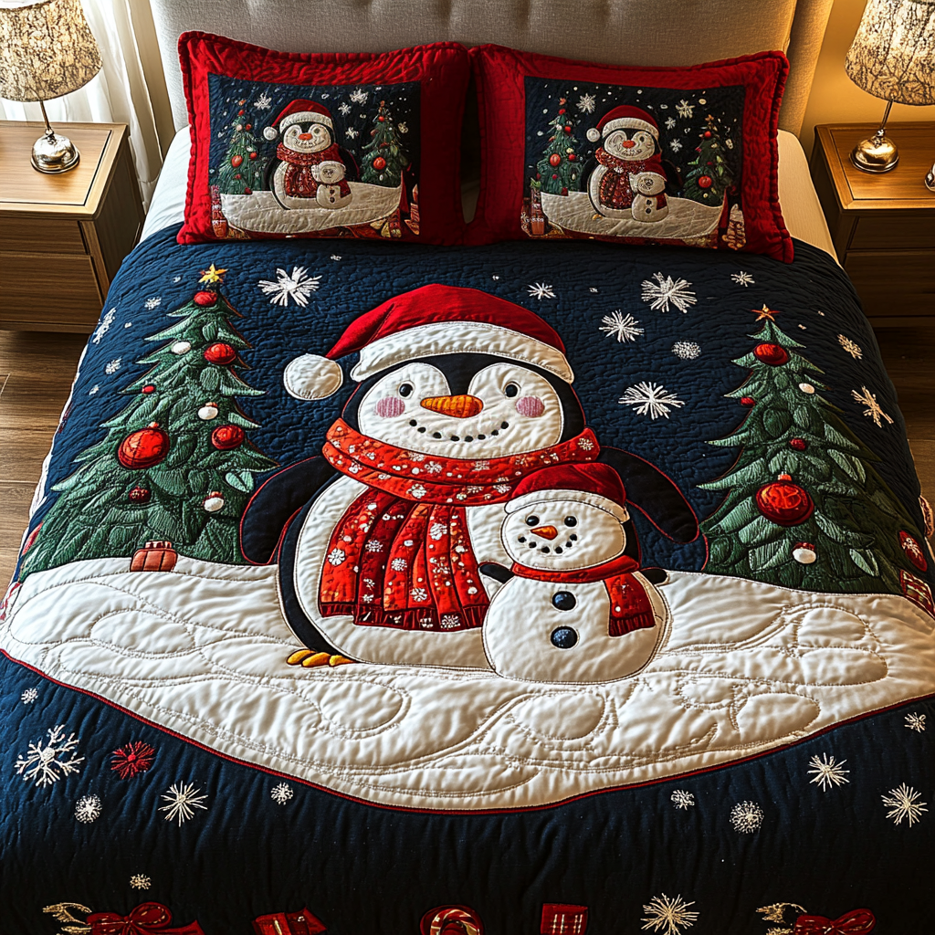 Winter Waddle 3-Piece Quilted Bedding Set - Single (59" x 70")