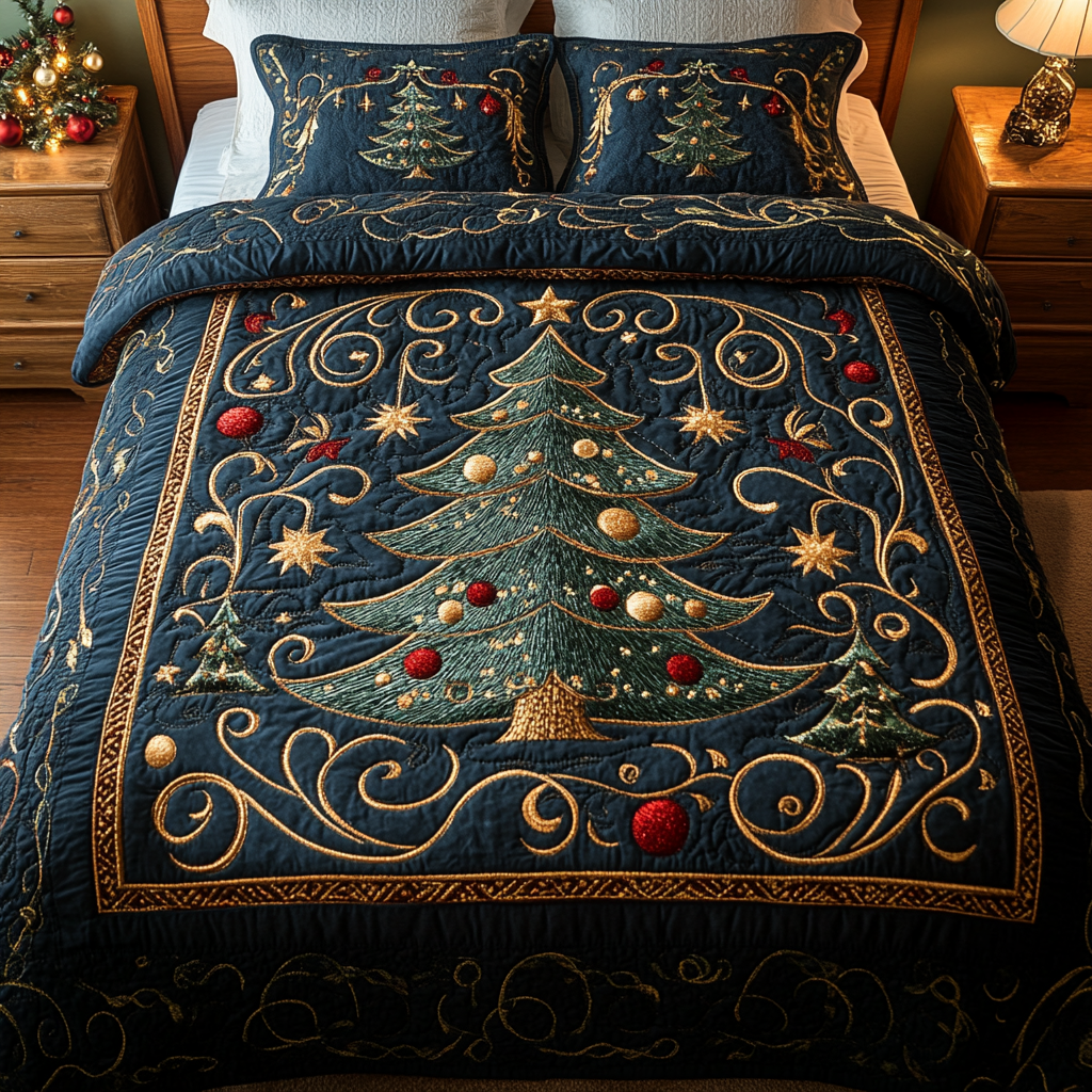 Winter Wonderland Pine Quilted Bedding Set - Single (59" x 70")
