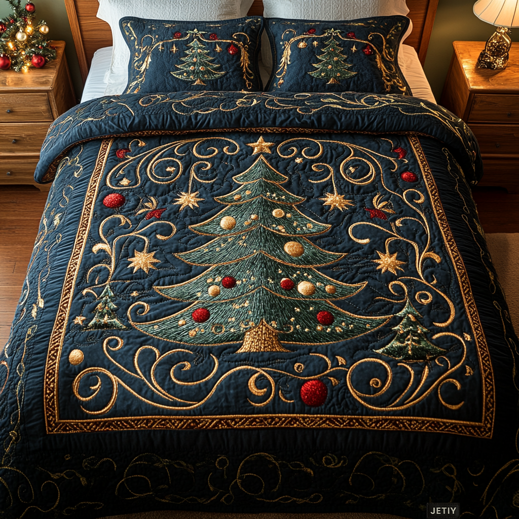 Winter Wonderland Pines Quilted Bedding Set - Single (59" x 70")