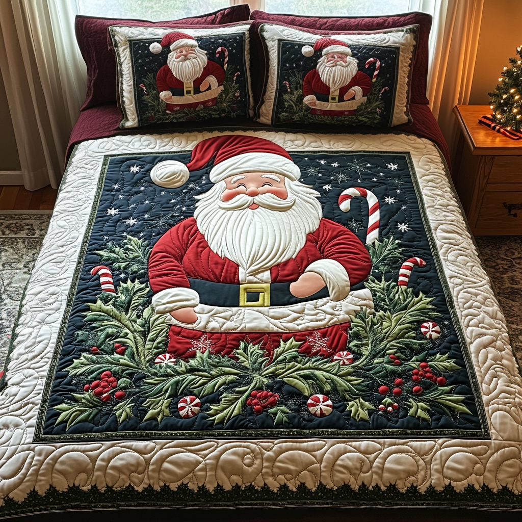 Winter Wonderland Santa Quilted Bedding Set - Single (59" x 70")