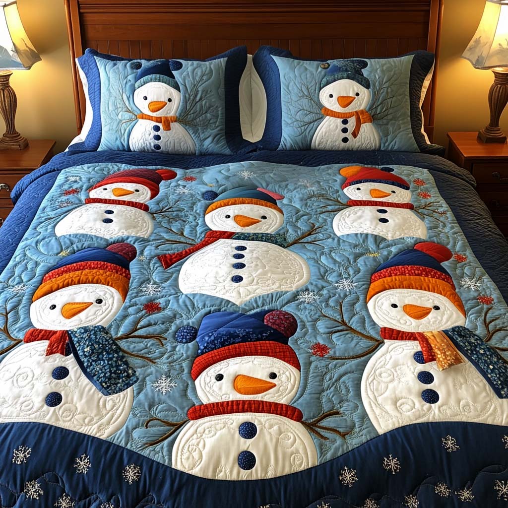 Winter Wonderland Snowmen 3-Piece Quilted Bedding Set - Single (59" x 70")