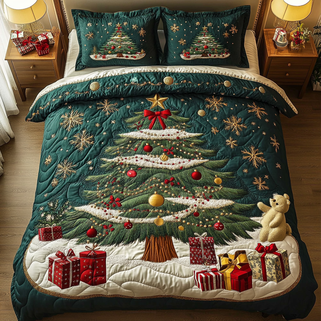 Winter Wonderland Tree 3-Piece Quilted Bedding Set - Single (59" x 70")