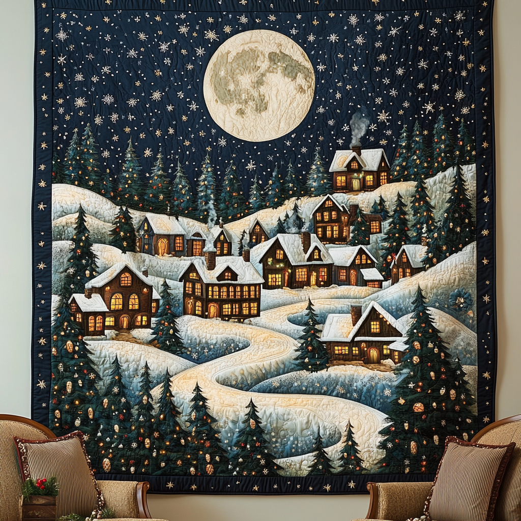 Winter Wonderland Village Quilted Blanket - Throw (55" x 60")
