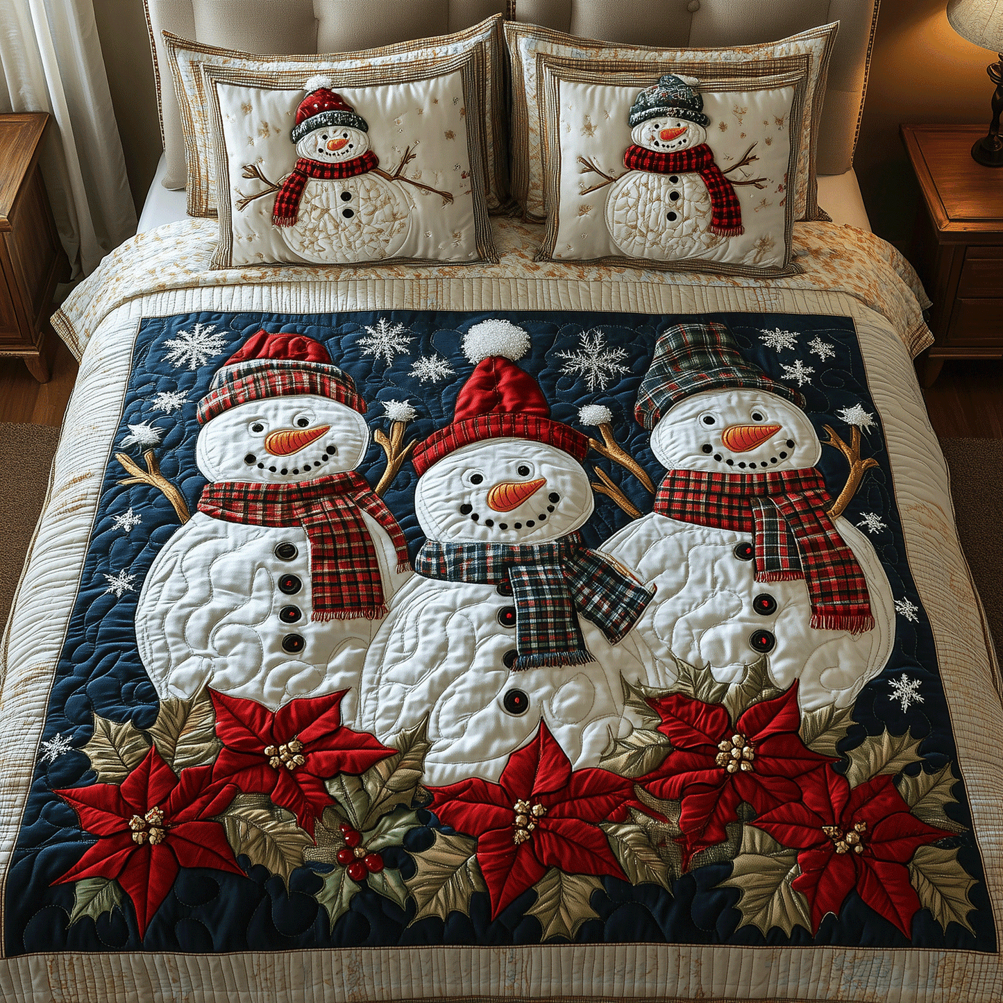 Wintery Snowman Cheer 3-Piece Quilted Bedding Set - Single (59" x 70")