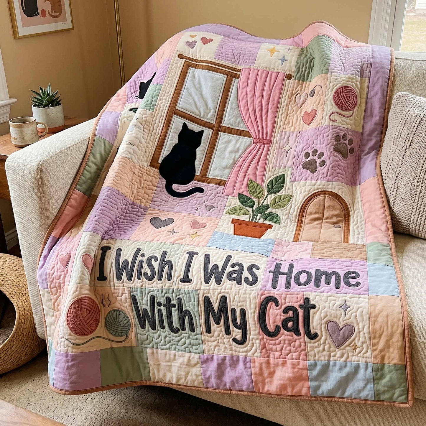 Wish Home With Cat Quilted Blanket - Baby (30" x 40") - Pack 1