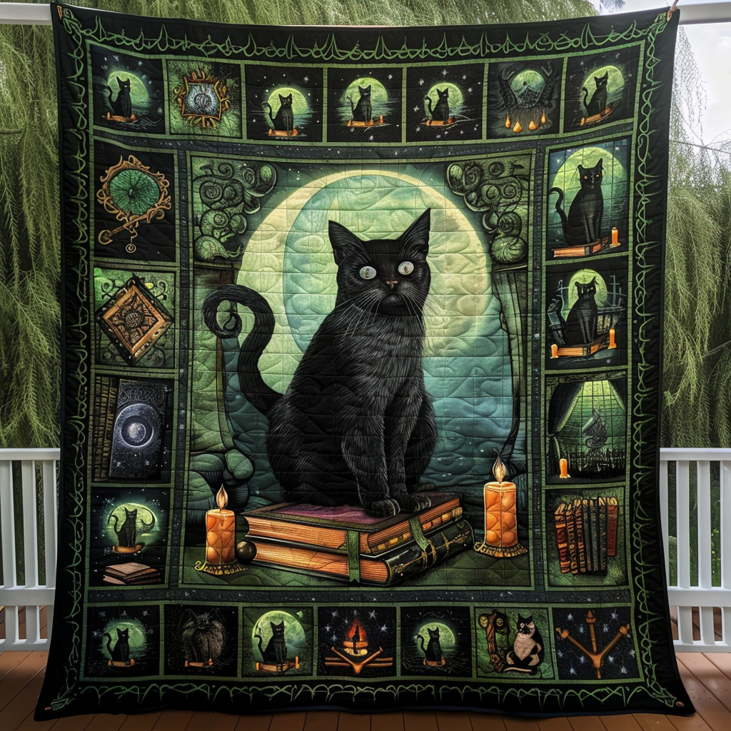 Witch Black Cats Quilted Blanket - Throw (55" x 60")