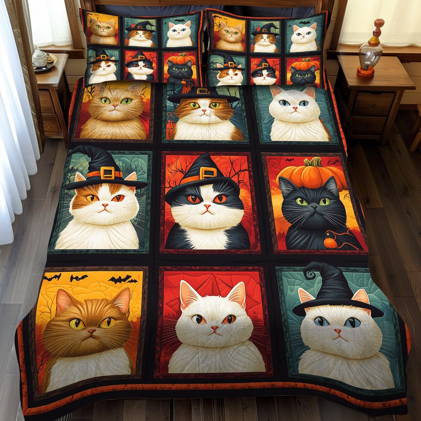 Witchy Cat 3-Piece Quilted Bedding Set - Single (59" x 70")