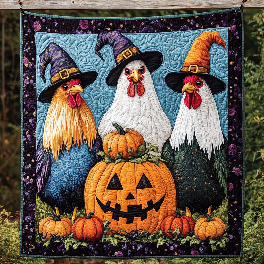 Witchy Hen Gathering Quilted Blanket - Throw (55" x 60")