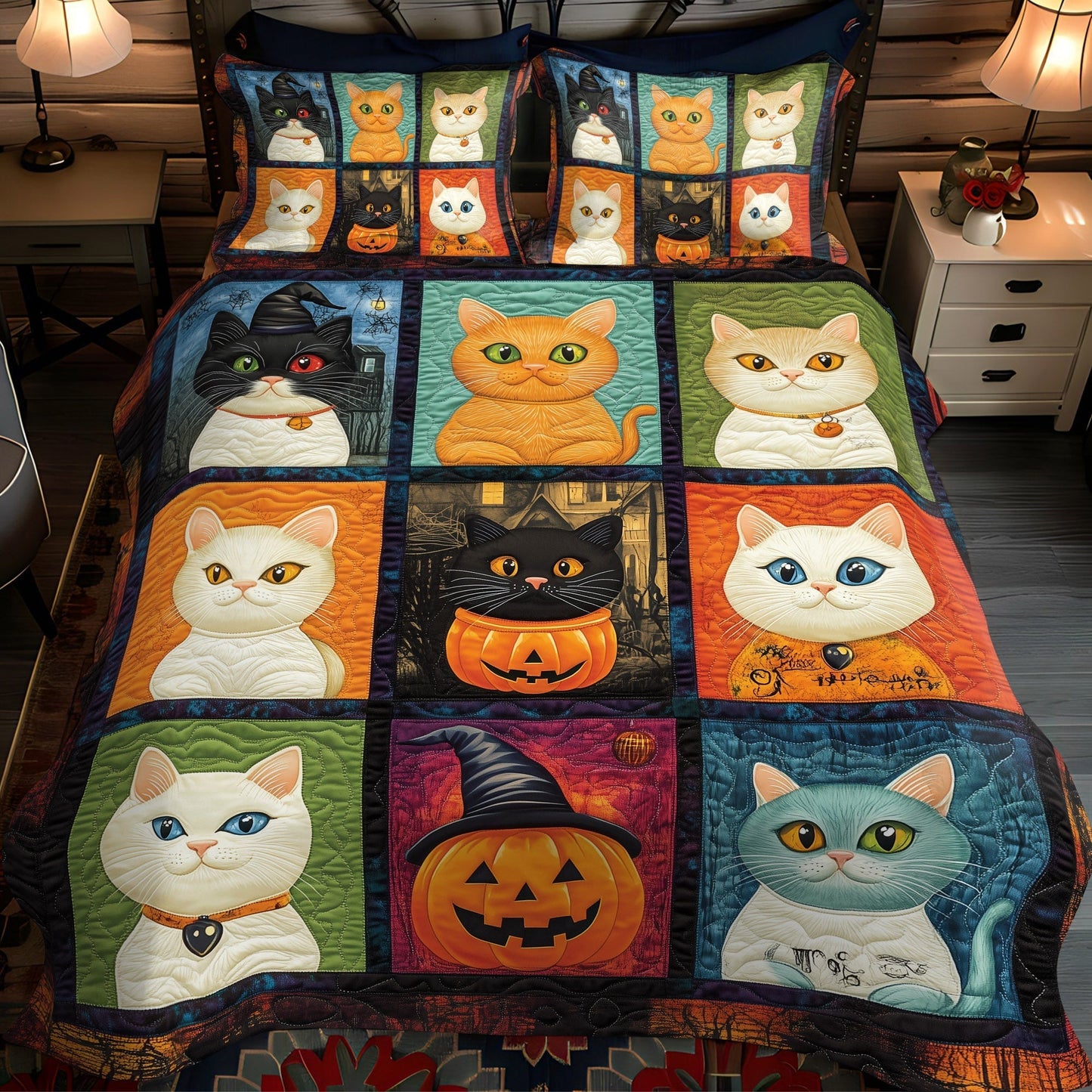 Witchy Whiskers 3-Piece Quilted Bedding Set - Single (59" x 70")