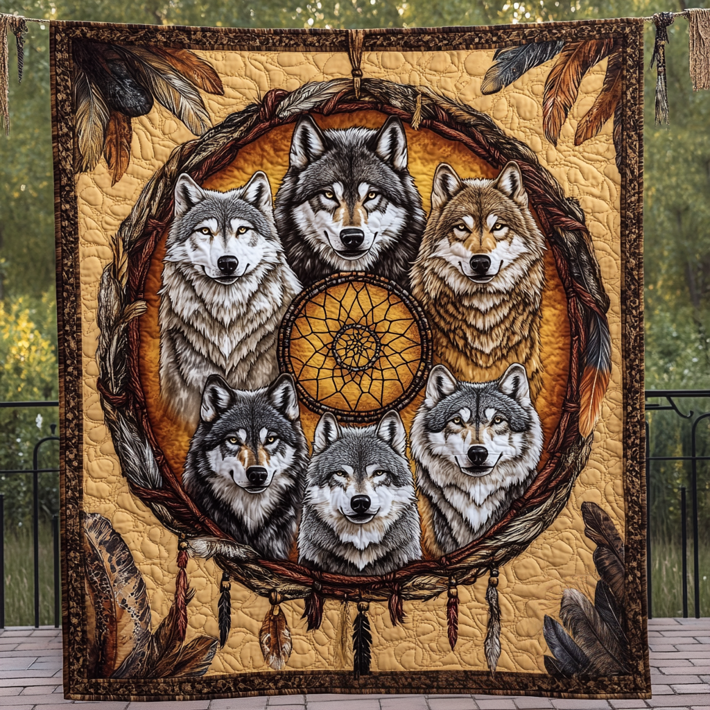 Wolf Dreamcatcher Quilted Blanket - Throw (55" x 60")