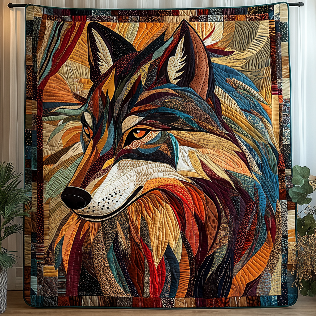 Wolf Native Quilted Blanket - Throw (55" x 60")