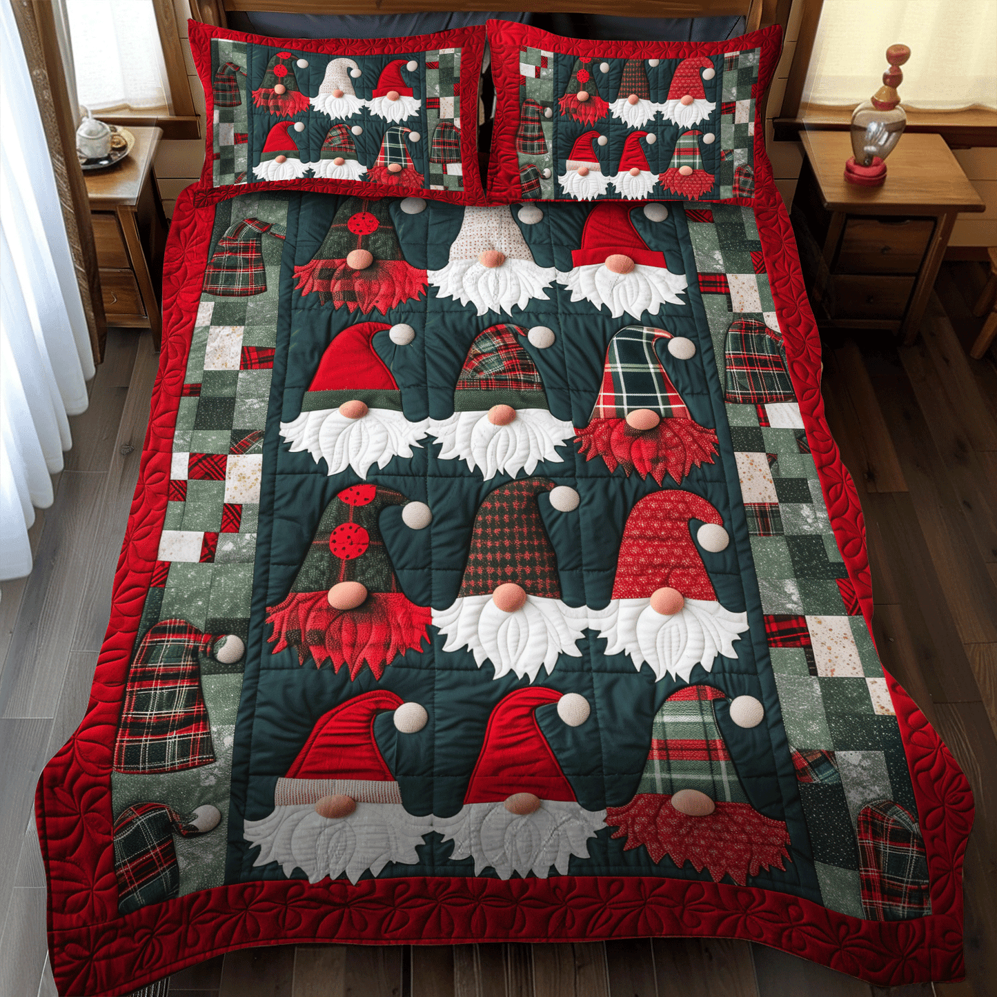 Woodland Gnome 3-Piece Quilted Bedding Set - Single (59" x 70")