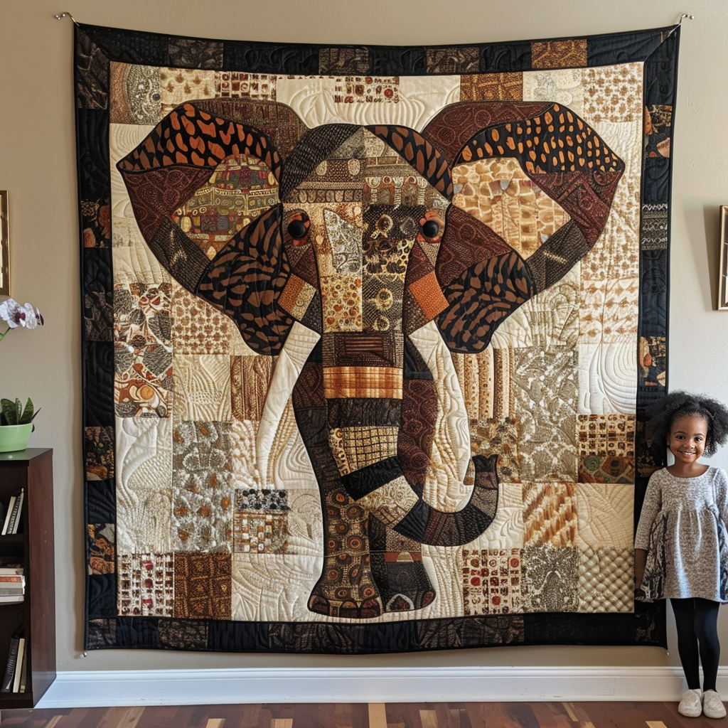 Woodland Harmony Elephant Quilted Blanket - Throw (55" x 60")