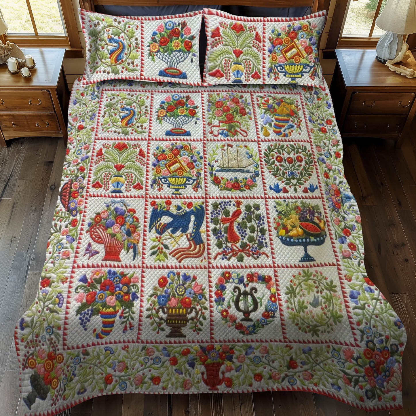 Woodland Whimsy Flowers 3-Piece Quilted Bedding Set - Single (59" x 70")