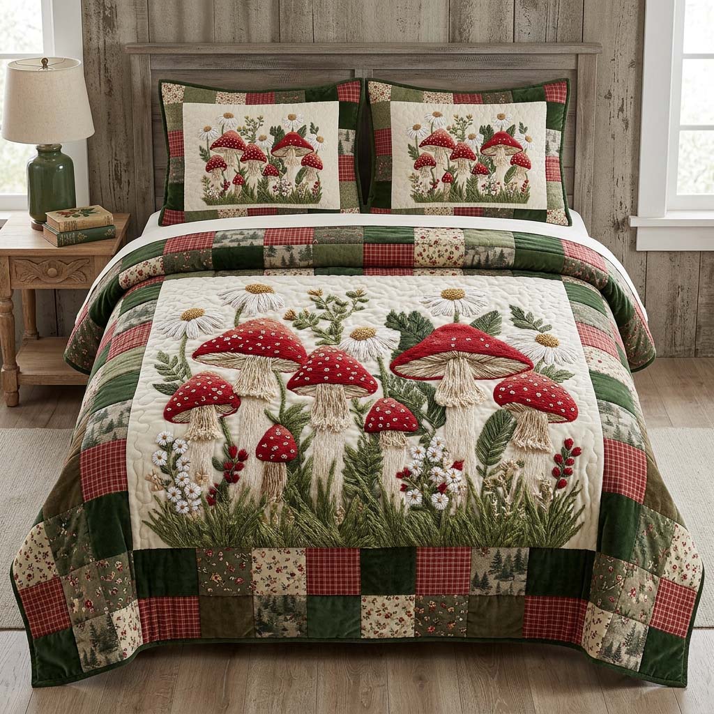 Woodland Amanita 3-Piece Quilted Bedding Set - Single (59" x 70")