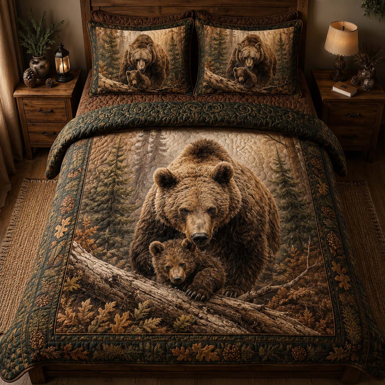 Woodland Bear 3-Piece Quilted Bedding Set - Single (59" x 70")