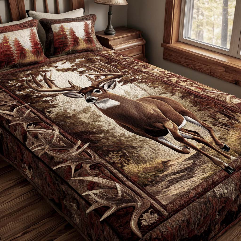 Woodland Buck 3-Piece Quilted Bedding Set - Single (59" x 70")
