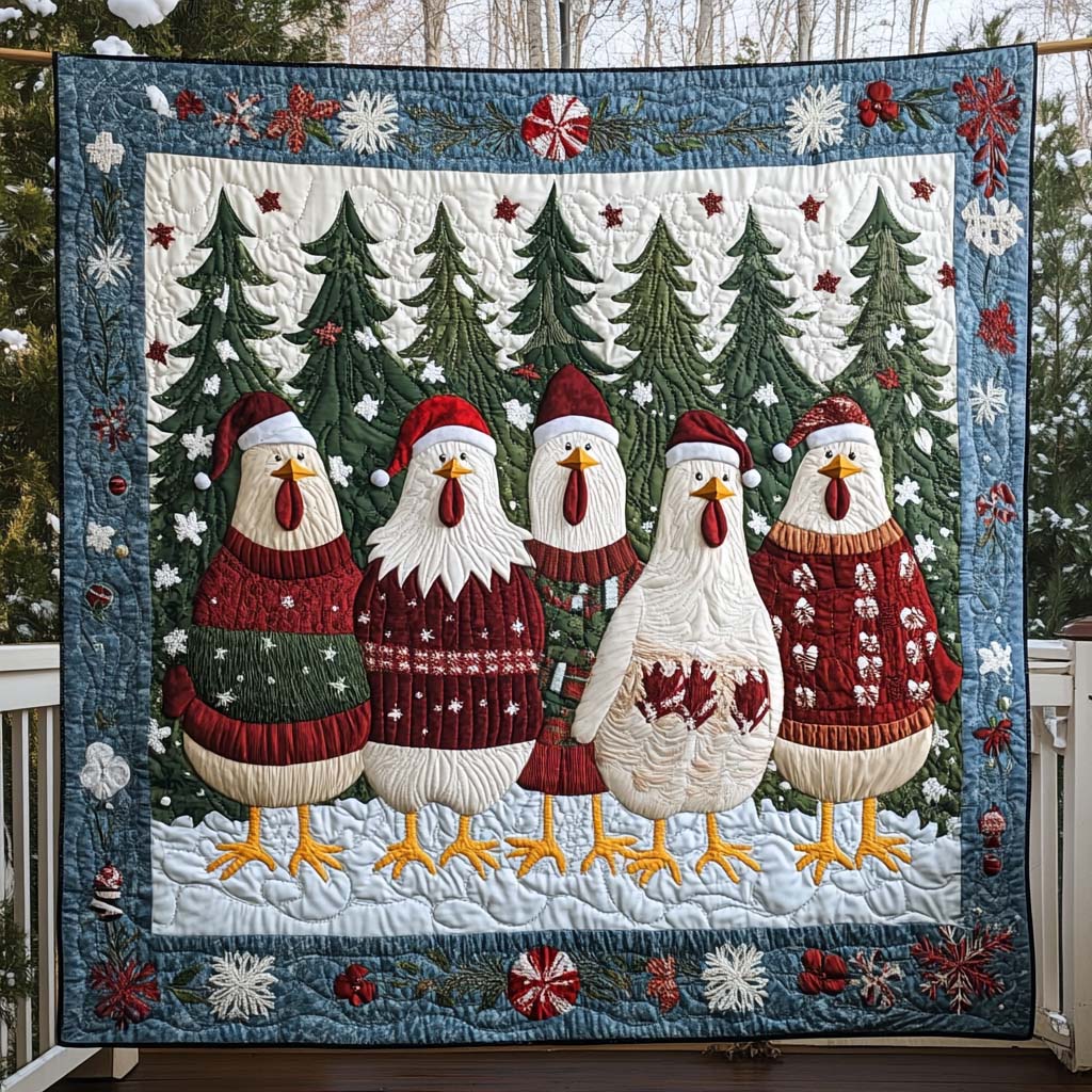 Woodland Chickens Quilted Blanket - Throw (55" x 60")