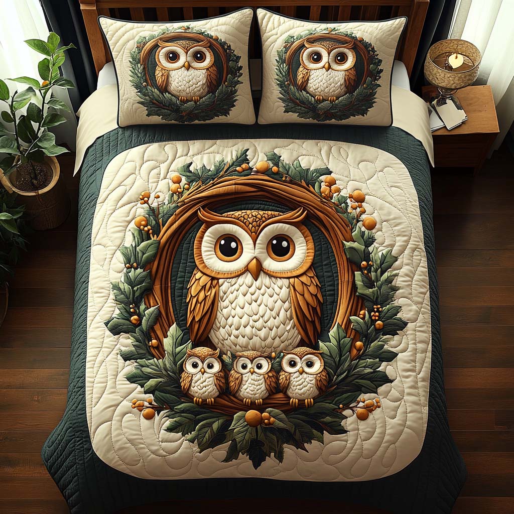 Woodland Family 3-Piece Quilted Bedding Set - Single (59" x 70")