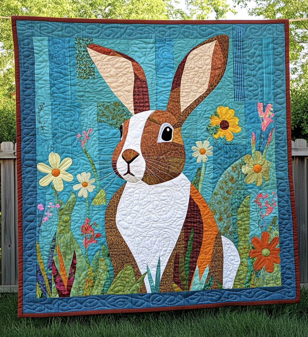 Woodland Rabbit Quilted Blanket - Throw (55" x 60")