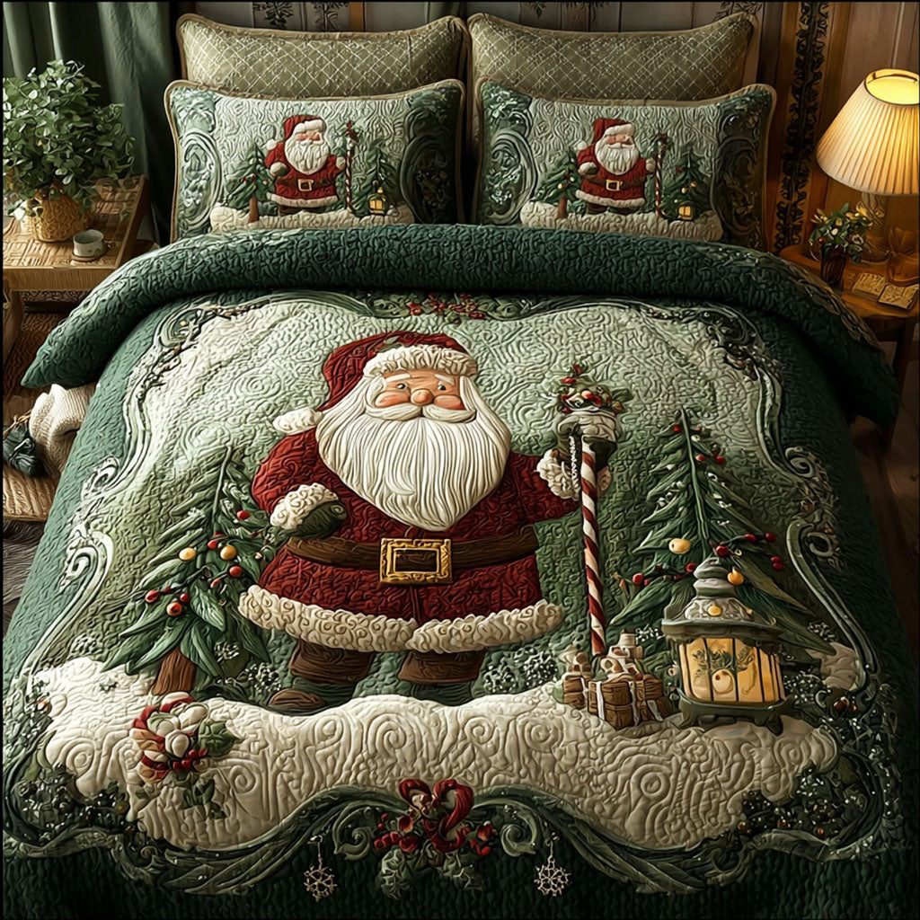 Woodland Santa Charm 3-Piece Quilted Bedding Set - Single (59" x 70")