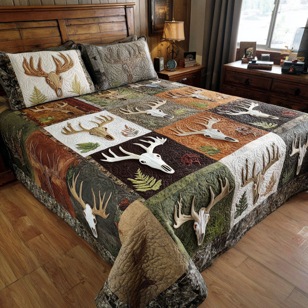 Woodland Stag 3-Piece Quilted Bedding Set - Single (59" x 70")