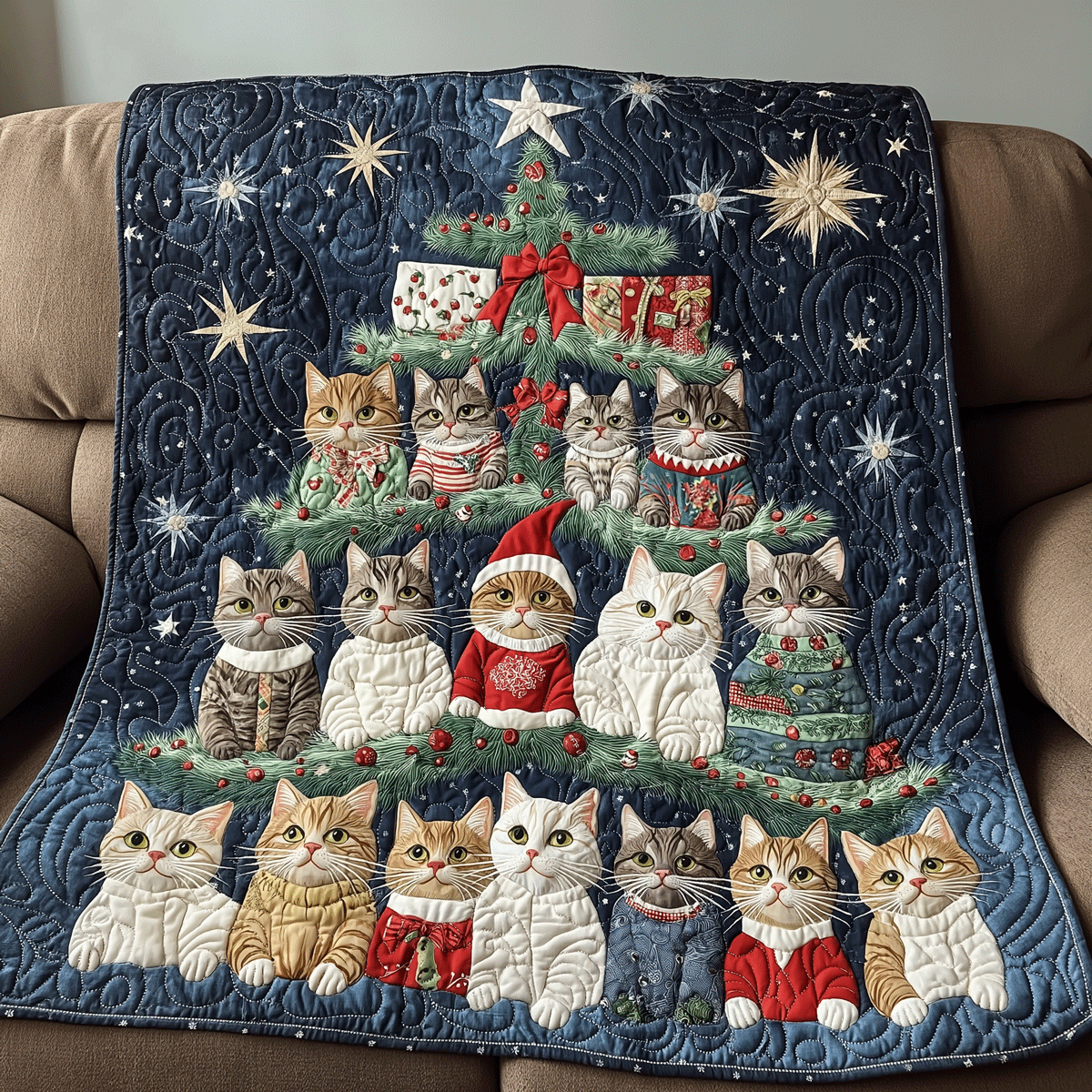 Xmas Cats Quilted Blanket - Throw (55" x 60")