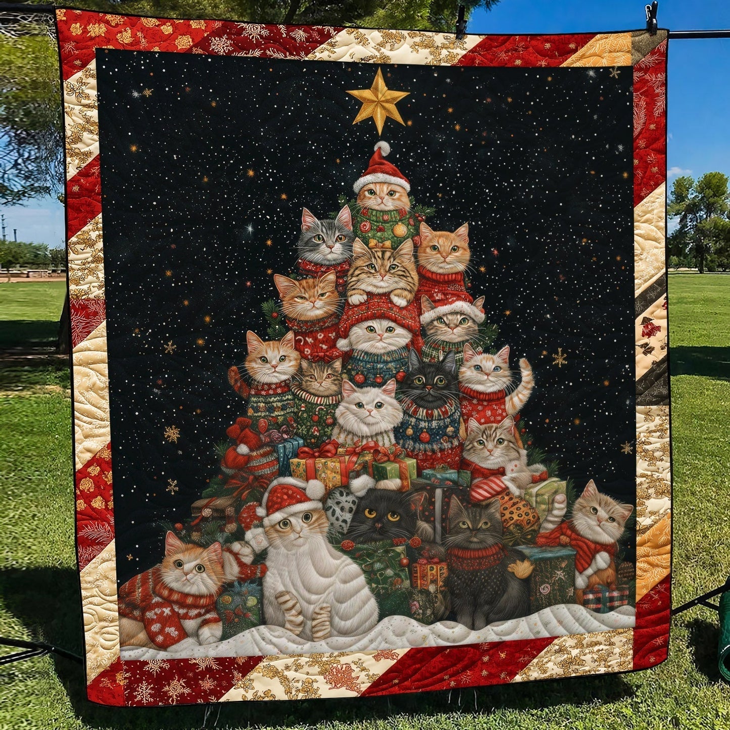 Xmas Cats Quilted Blanket - Throw (55" x 60")
