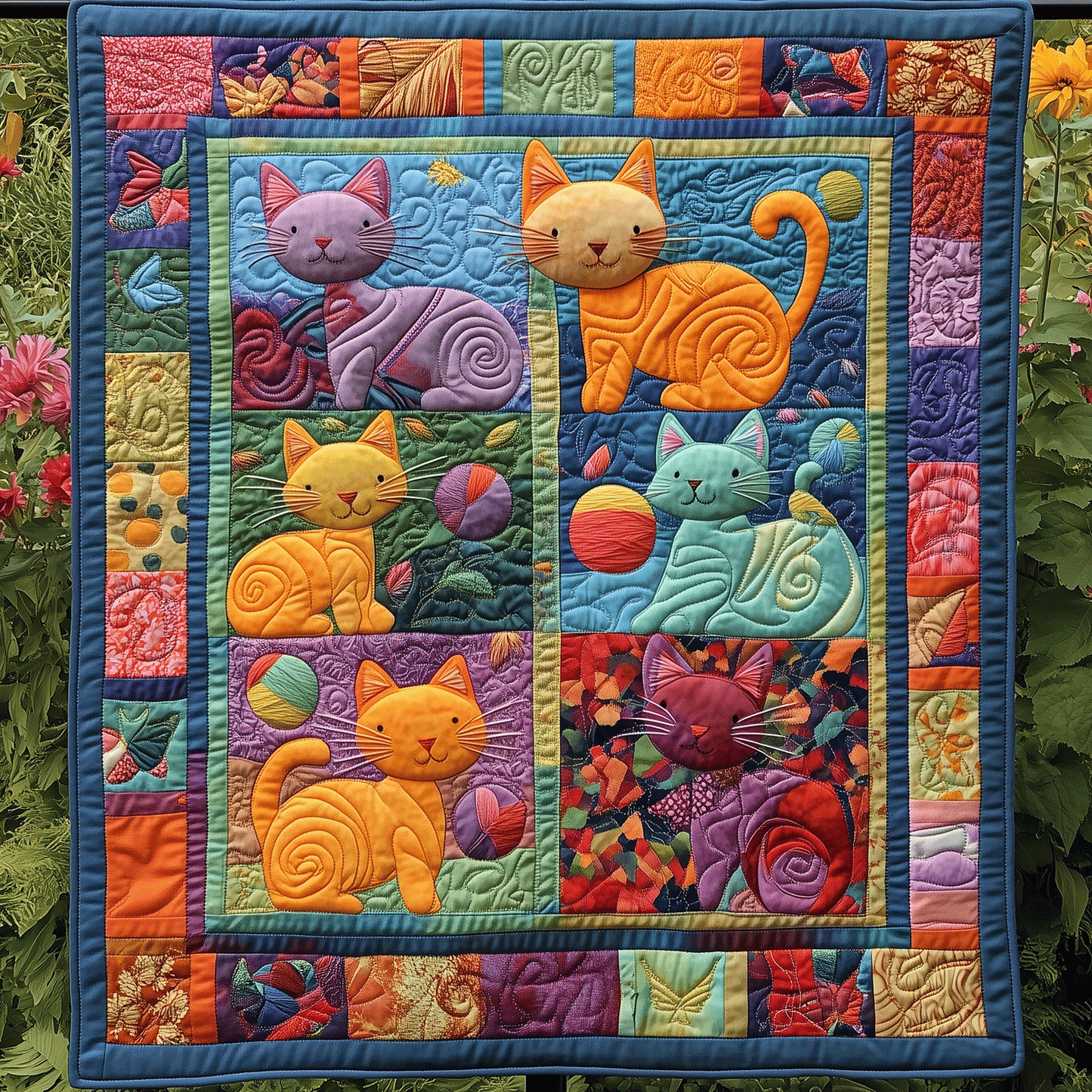 Yarn Chasing Cats Quilted Blanket - Throw (55" x 60")