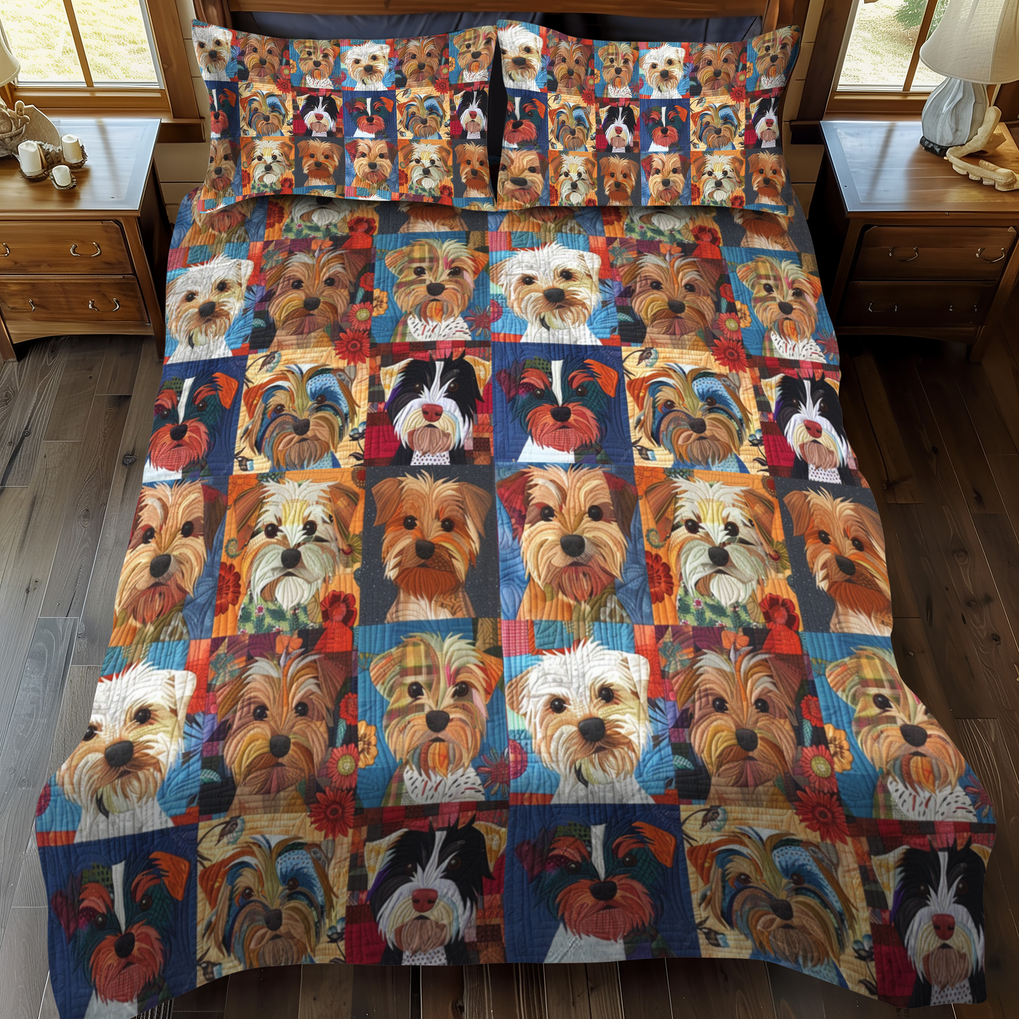 Yorkie Mosaic 3-Piece Quilted Bedding Set - Single (59" x 70")