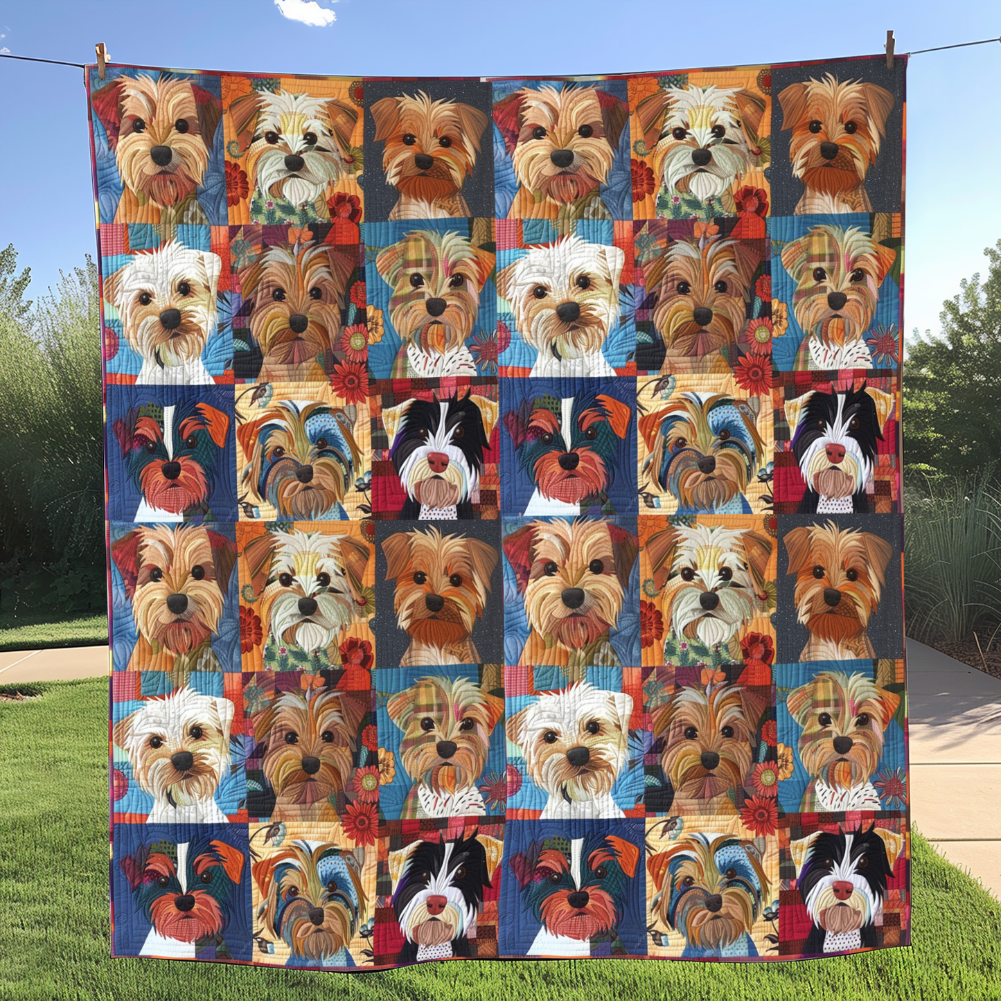 Yorkie Mosaic Quilted Blanket - Throw (55" x 60")