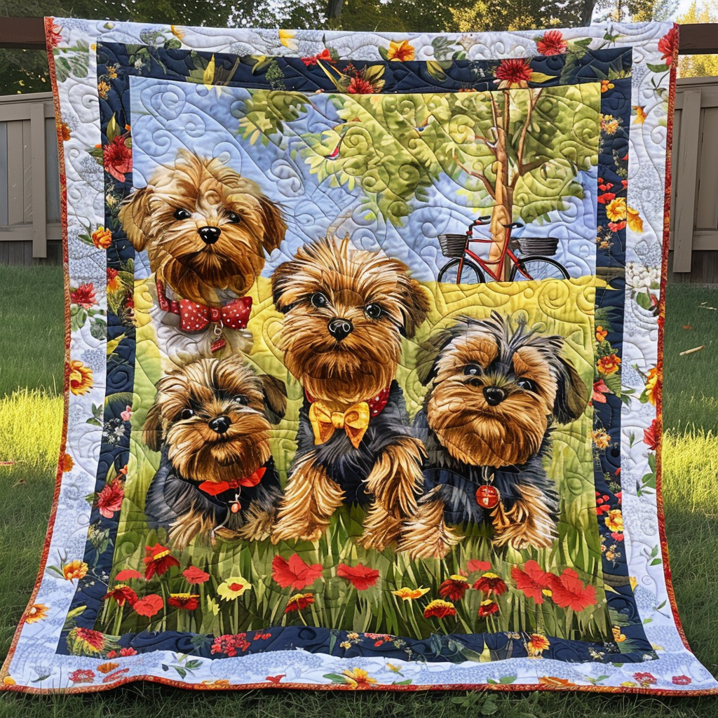Yorkie Quartet Quilted Blanket - Throw (55" x 60")