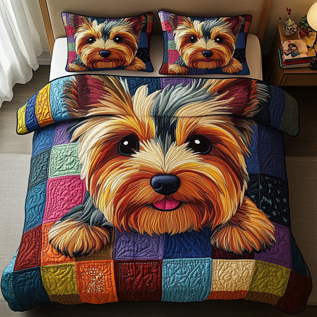 Yorkie Soul 3-Piece Quilted Bedding Set - Single (59" x 70")